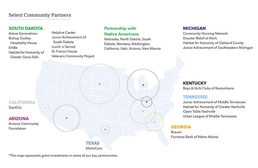 Select Community Partners map Pathward's Charitable Community Investment Map